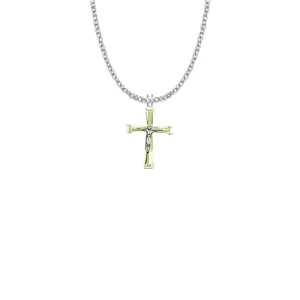 1 Inch Sterling Silver and Glass Crystal August Birthstone Baguette Crucifix Necklace