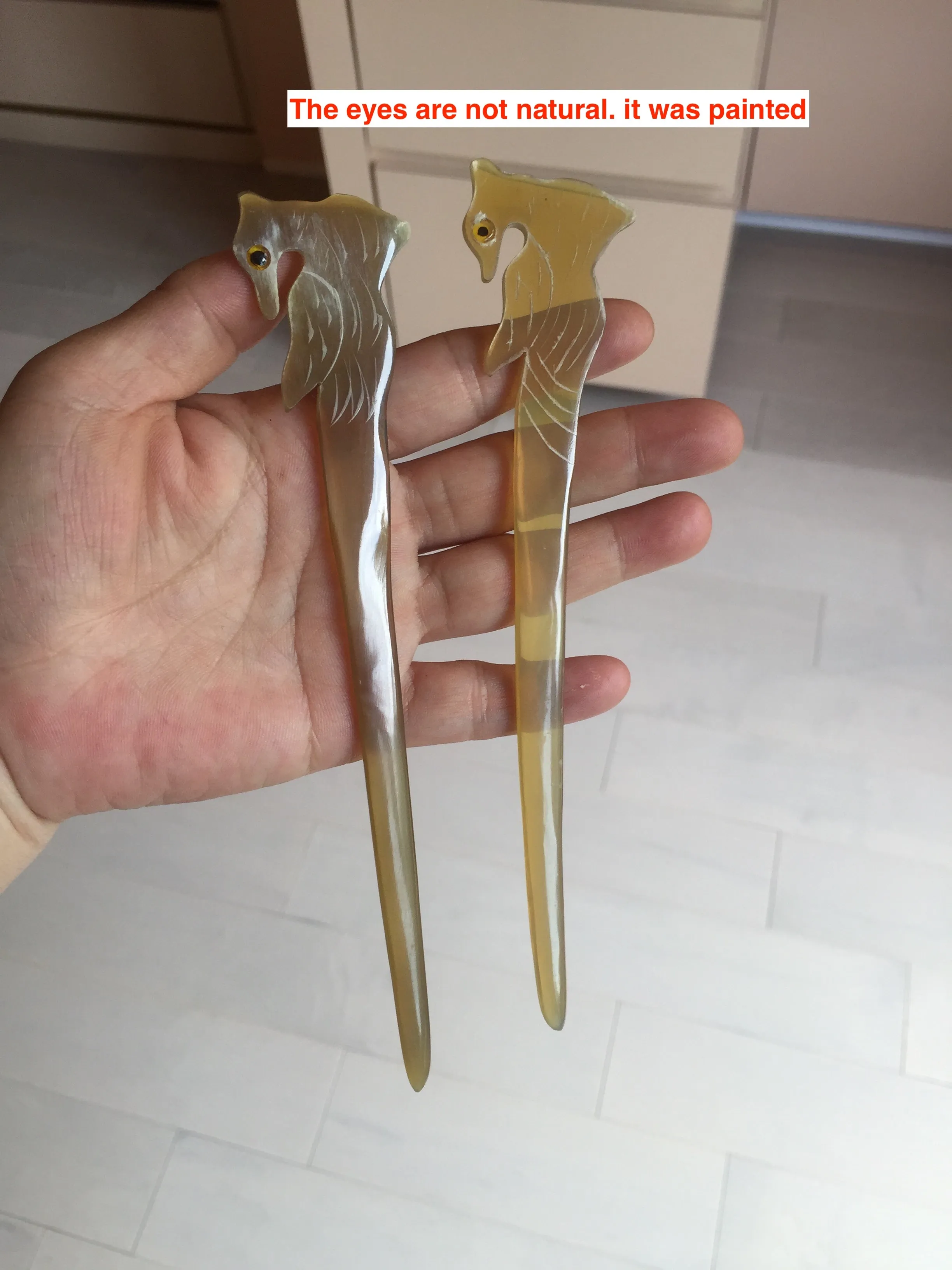100% Natural Buffalo Horn carved flowers/bamboo/Auspicious Clouds/love bird stick hairpin CB81 (Add-on item! not for sale individually)