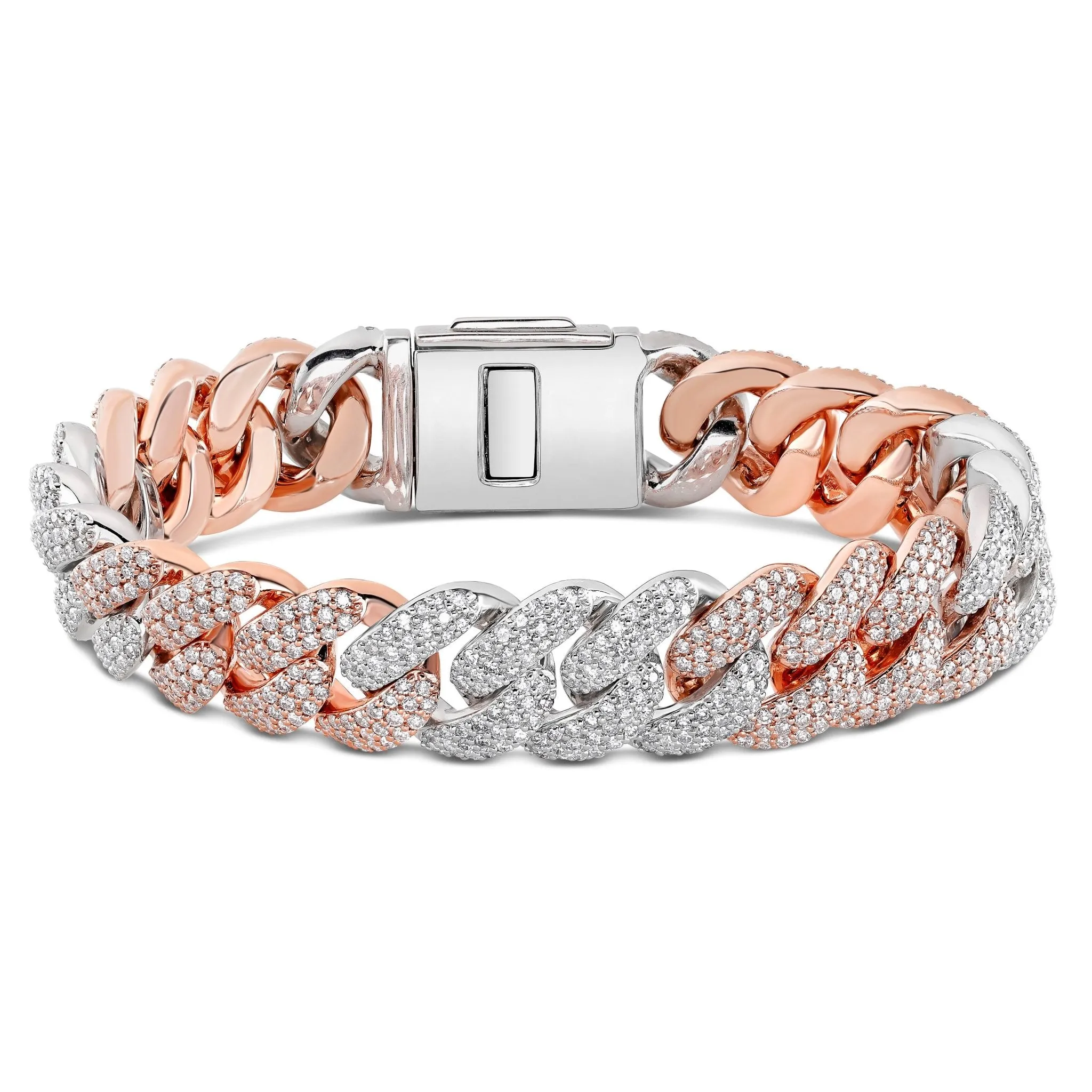 10K Gold Two Tone 19.5ct Prong set Diamond 10mm Cuban Bracelet