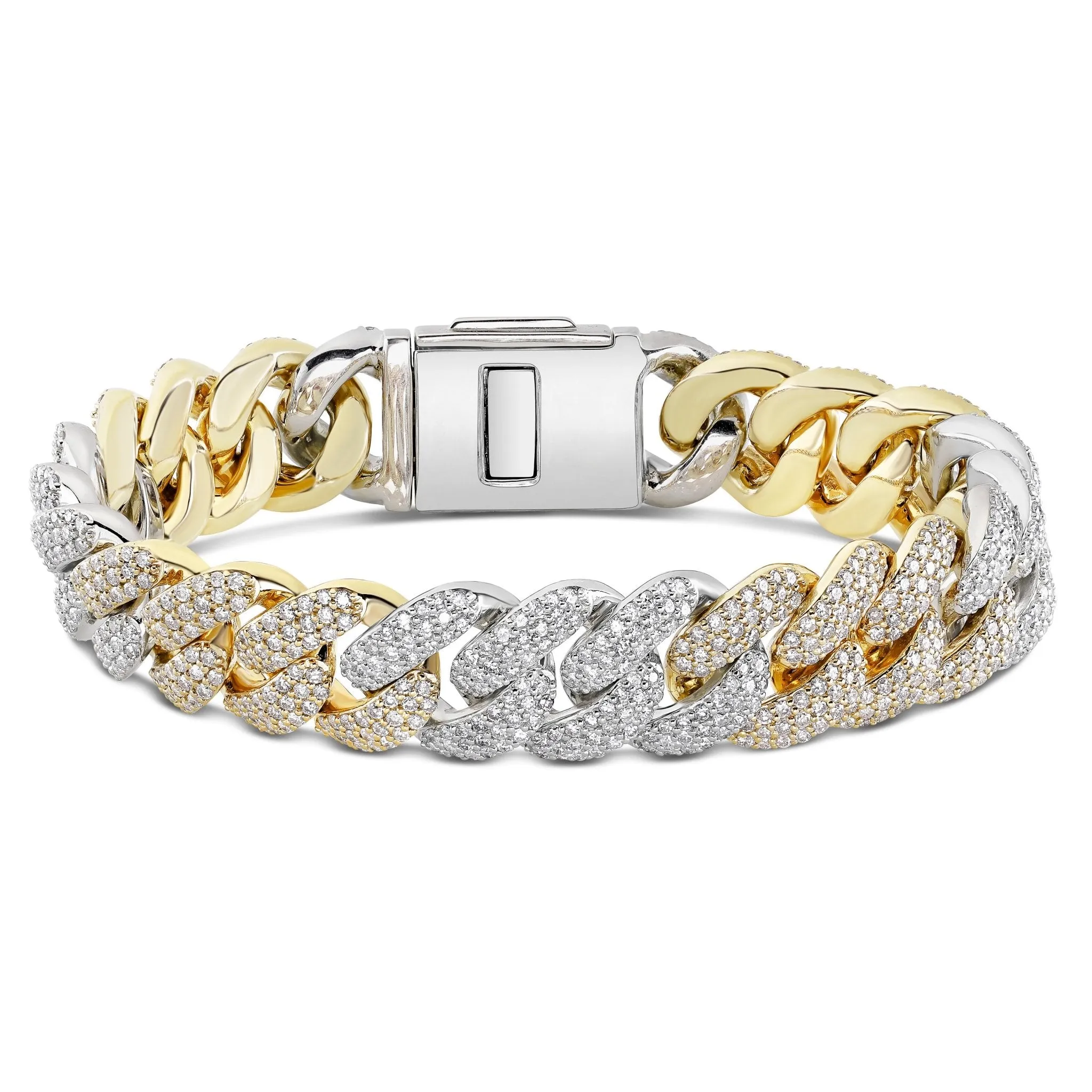 10K Gold Two Tone 19.5ct Prong set Diamond 10mm Cuban Bracelet