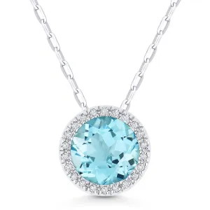 1.43Ct Aquamarine 16"pendant Necklace In 14K White Gold