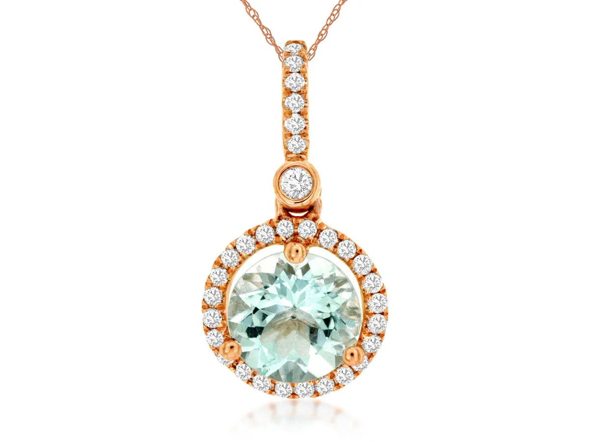14k Rose Gold 1.15ct Aquamarine &amp; .18cttw Diamond Necklace
