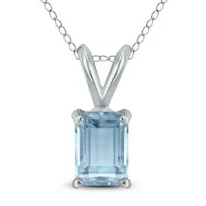 14K White Gold 6X4Mm Emerald Shaped Aquamarine Pendant