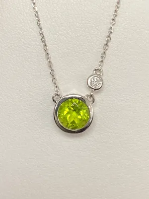 14kt White Gold Bezel Peridot and Diamond Necklace
