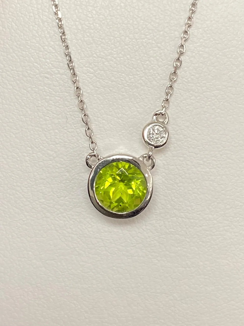 14kt White Gold Bezel Peridot and Diamond Necklace