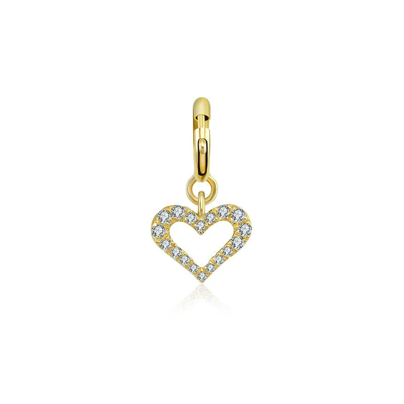 18k Gold Hollow Heart Shape Diamond Charms
