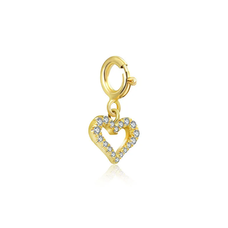 18k Gold Hollow Heart Shape Diamond Charms