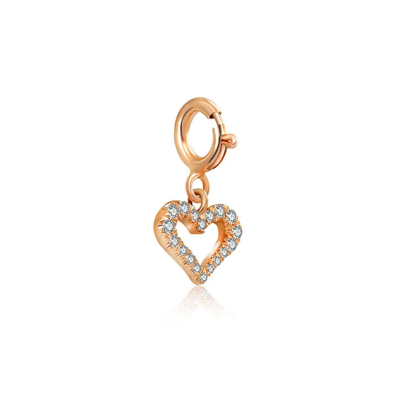 18k Gold Hollow Heart Shape Diamond Charms