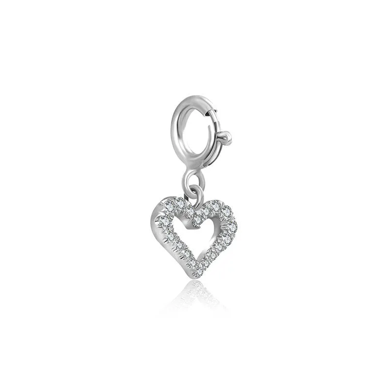18k Gold Hollow Heart Shape Diamond Charms