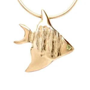18K Gold Vermeil Flush Set Peridot Angelfish Pendant Necklace 18L