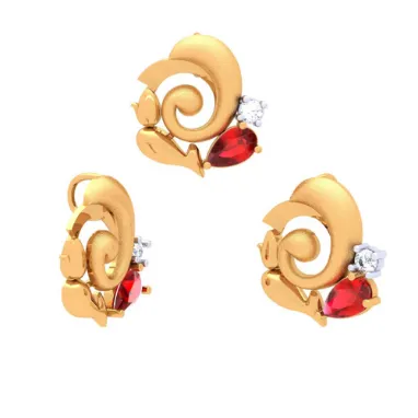 22k Lord Ganesha Gold Pendant For Women With Red Gem