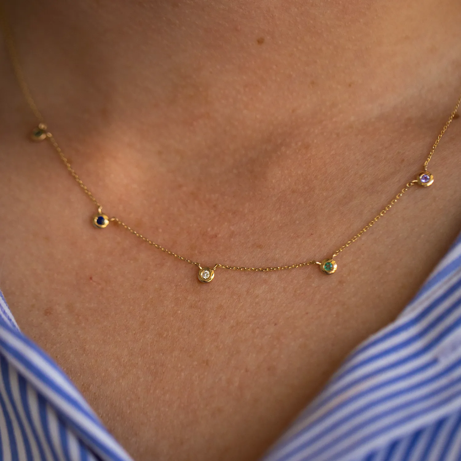 5 Birthstone Bezel Stationary Necklace