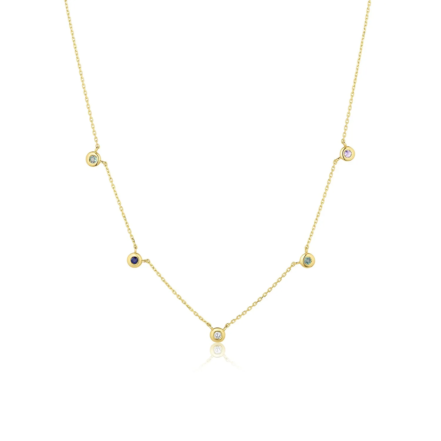 5 Birthstone Bezel Stationary Necklace