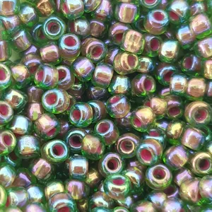 6/0 (#549/1) Amber Lined Green Transparent Rainbow - 20g Tube