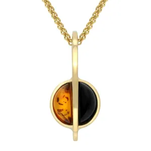 9ct Yellow Gold Whitby Jet Amber Semi Circle Long Top Necklace