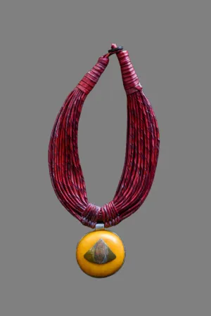 African Tribal Leather Necklace, Amber Pendant