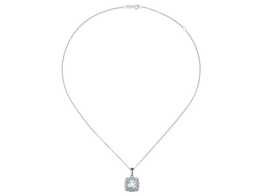 Amore Argento Sterling Silver CZ & Aquamarine Pendant & Chain