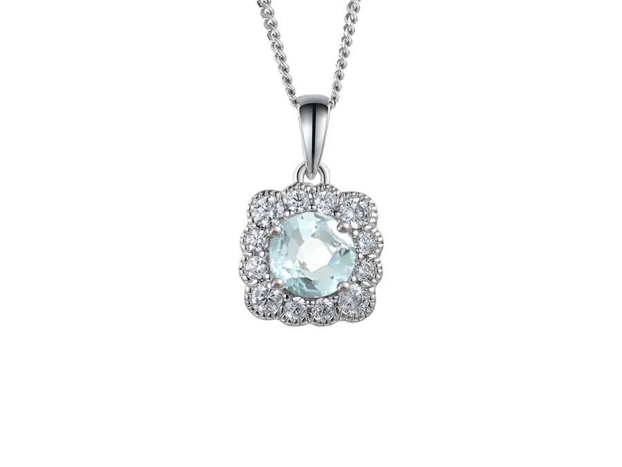 Amore Argento Sterling Silver CZ & Aquamarine Pendant & Chain