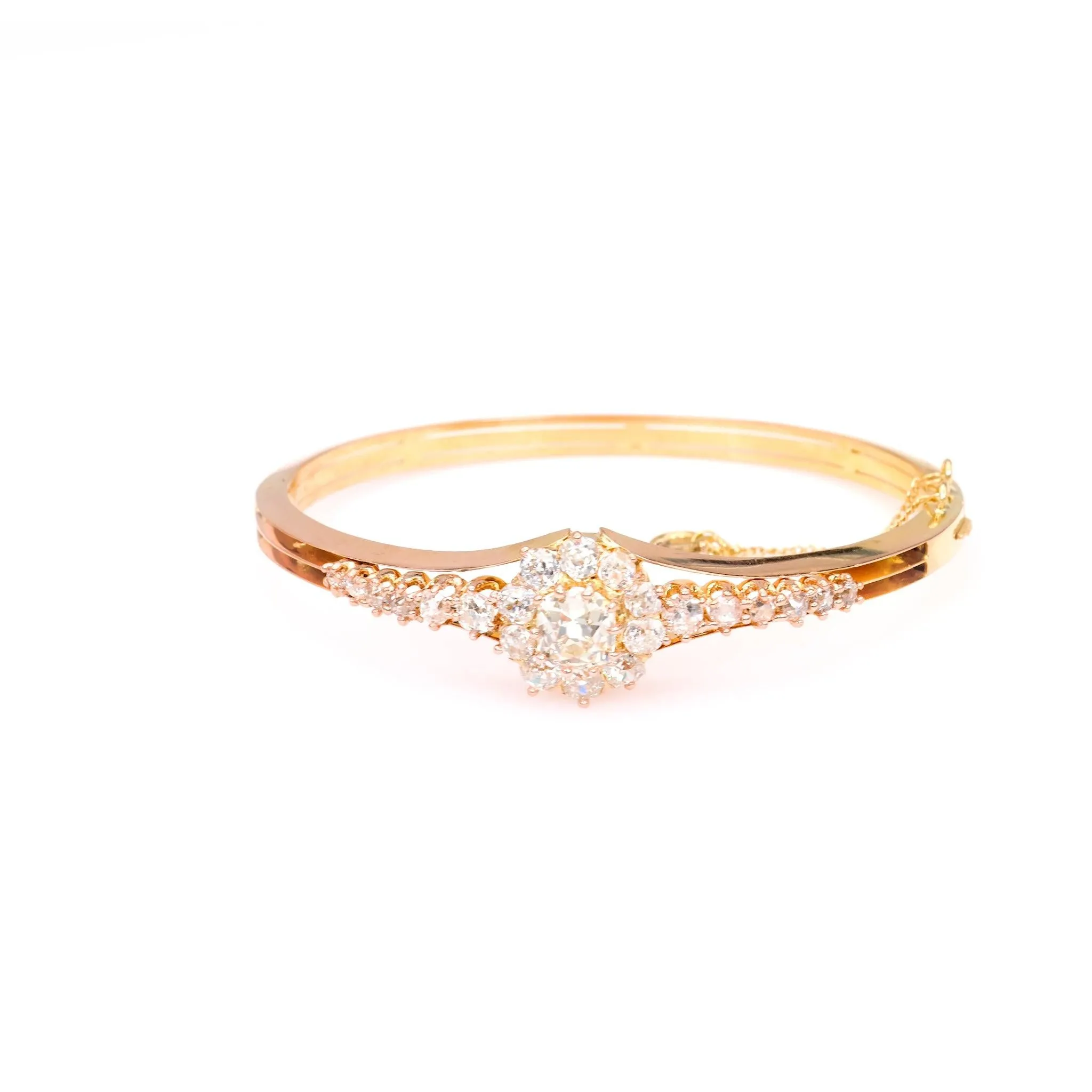 Antique French Diamond 18k Rose Gold Bangle Bracelet
