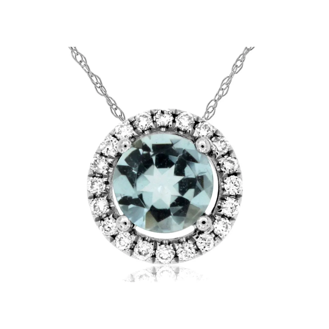 Aquamarine and Diamond Halo Necklace