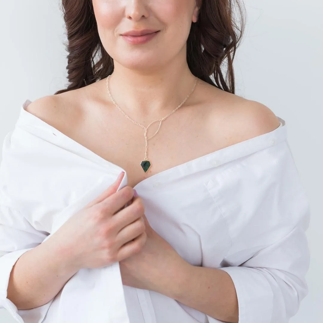 Aquamarine Lariat Necklace, Gold Gemstone Y Necklace
