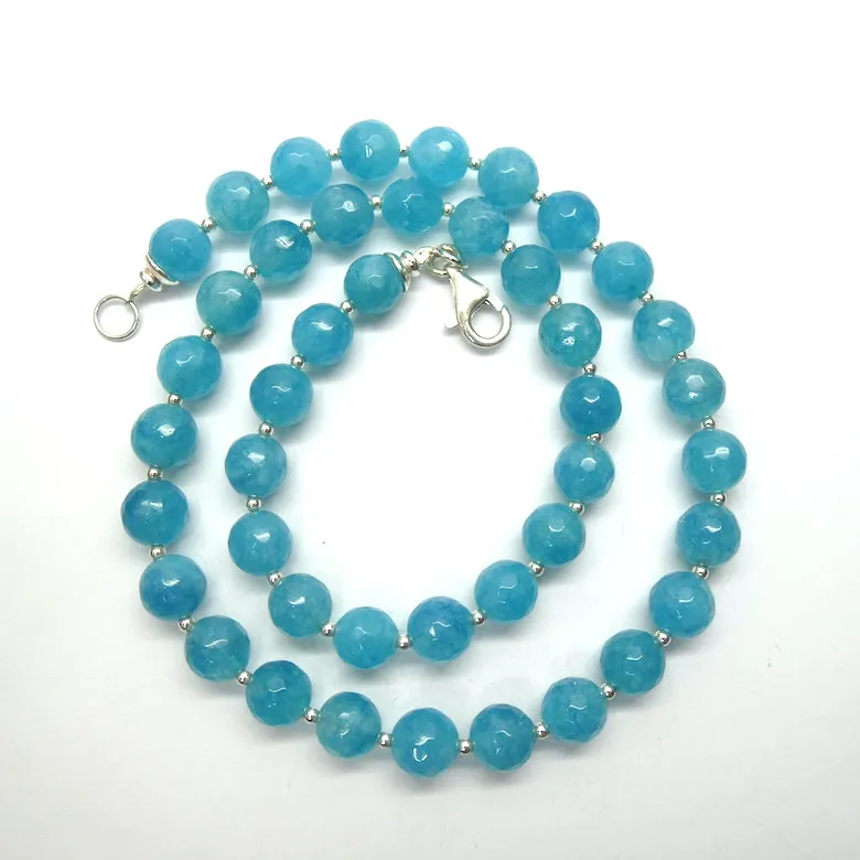 Aquamarine Necklace, Faceted Bead, 925 Sterling Silver Findings