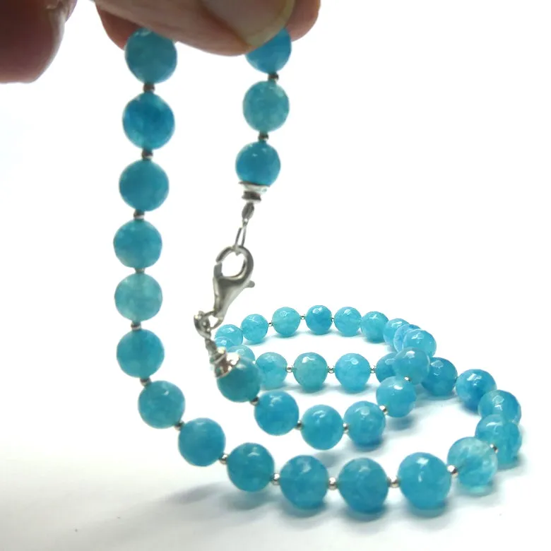 Aquamarine Necklace, Faceted Bead, 925 Sterling Silver Findings