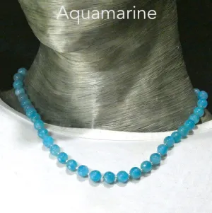 Aquamarine Necklace, Faceted Bead, 925 Sterling Silver Findings