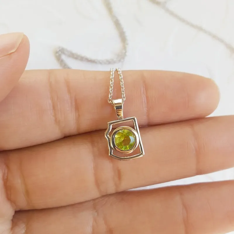 Arizona Peridot Silver Jewelry Peridot Mini AZ State Necklace