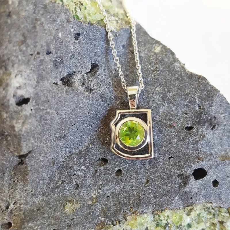 Arizona Peridot Silver Jewelry Peridot Mini AZ State Necklace