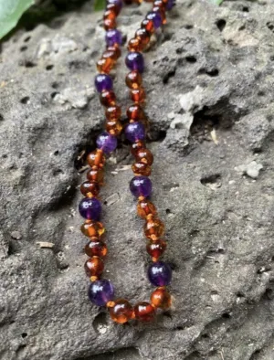 Baby Amber Necklace - Amethyst & Amber
