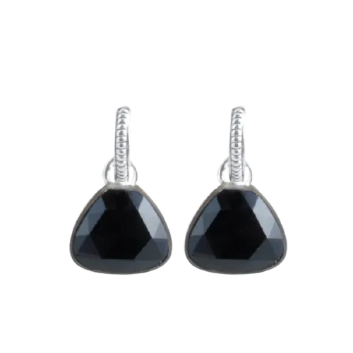Barse Half Hoop Faceted Onyx Charm Earring