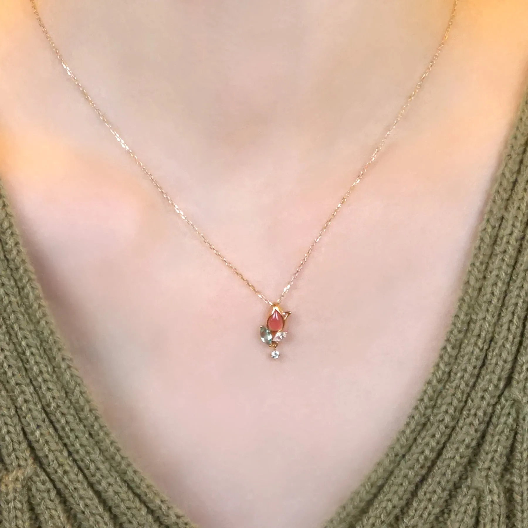 [Birth Flower Jewelry] March - Tulip Necklace (10K Rose Gold)