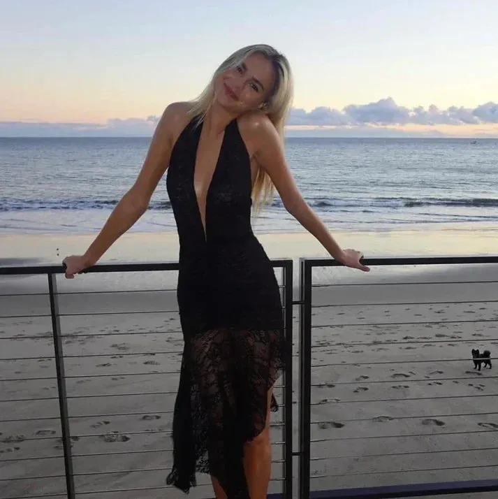 Black Halter Deep V Neck Lace Sexy Party Dress Charming Evening Dress Formal Dress