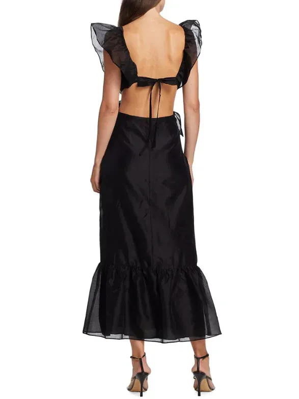 Black Ruffle Straps Backless Elegant Party Dress Charming Evening Dress Wholesale