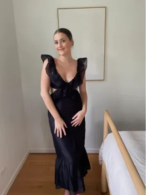 Black Ruffle Straps Backless Elegant Party Dress Charming Evening Dress Wholesale