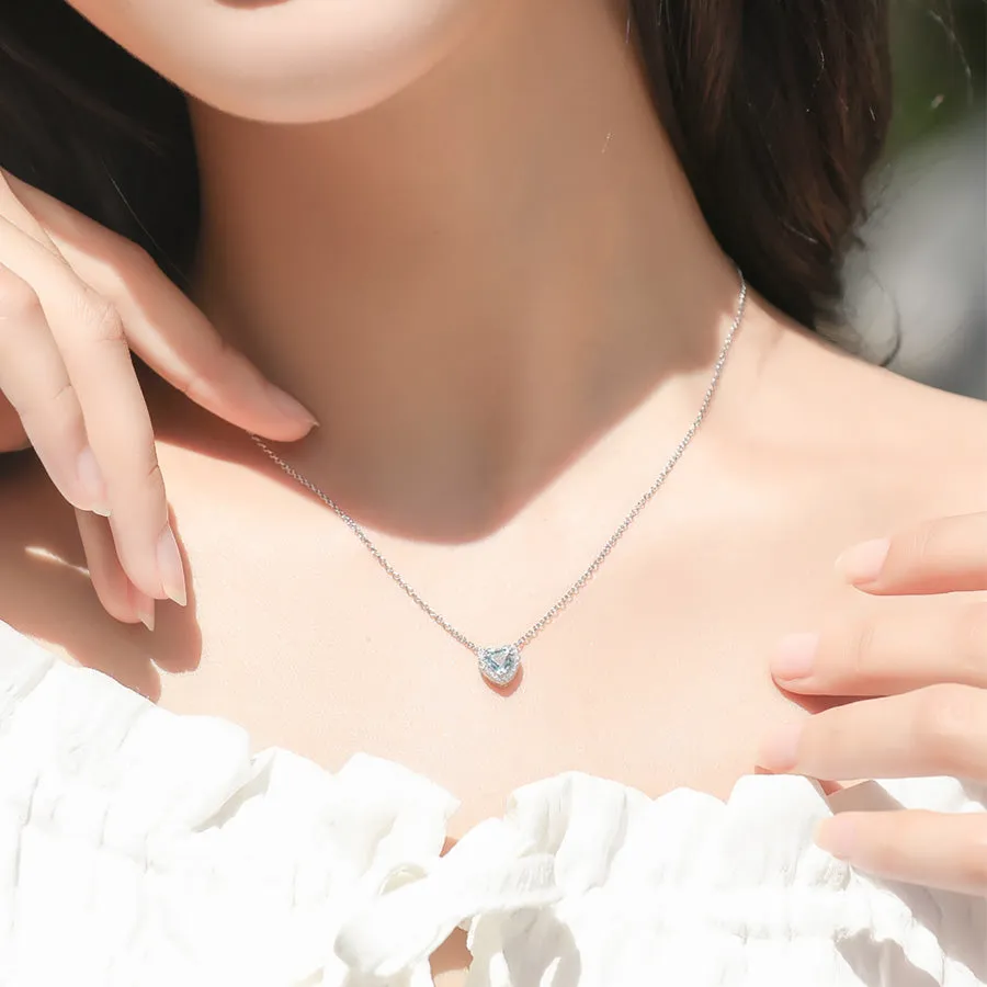 Blue Heart Aquamarine Pendant Necklace in White Gold Plated Silver Women