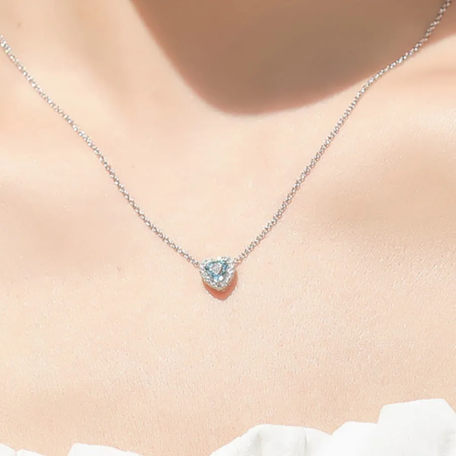 Blue Heart Aquamarine Pendant Necklace in White Gold Plated Silver Women