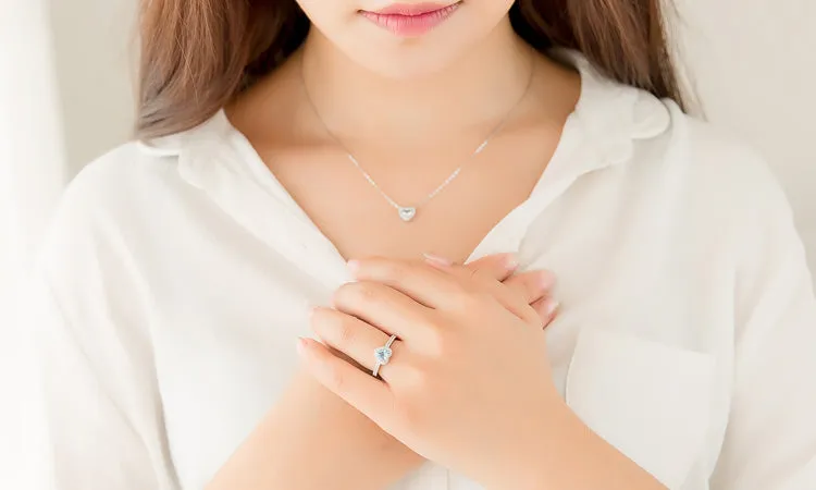 Blue Heart Aquamarine Pendant Necklace in White Gold Plated Silver Women