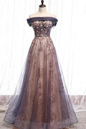 Charming A-Line Tulle Long Off Shoulder Party Dress, Prom Dress