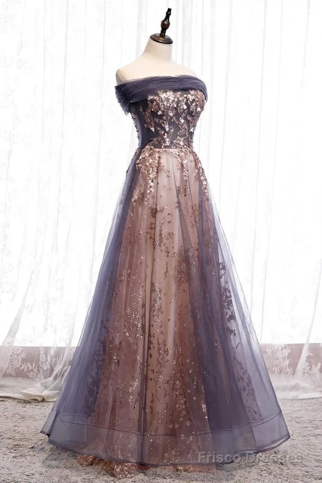 Charming A-Line Tulle Long Off Shoulder Party Dress, Prom Dress
