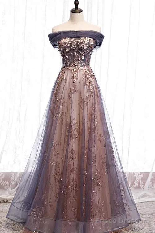 Charming A-Line Tulle Long Off Shoulder Party Dress, Prom Dress