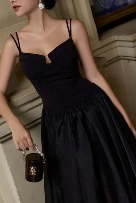 Charming Black Spaghetti Straps A-Line Formal Party Dress Elegant Evening Dress Wholesale