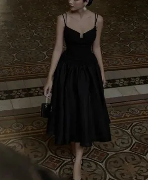 Charming Black Spaghetti Straps A-Line Formal Party Dress Elegant Evening Dress Wholesale