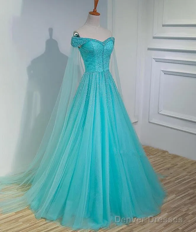 Charming Blue Beaded Sweetheart Tulle Long Party Gown, Quinceanera Dress