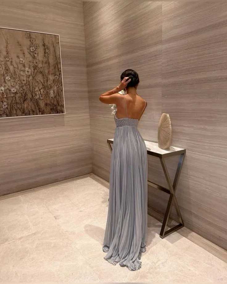 Charming Blue Spaghetti Strap Long Evening Dress Bridesmaid Dress Beautiful And Elegant Sleeveless