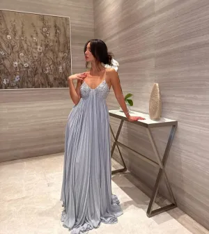 Charming Blue Spaghetti Strap Long Evening Dress Bridesmaid Dress Beautiful And Elegant Sleeveless