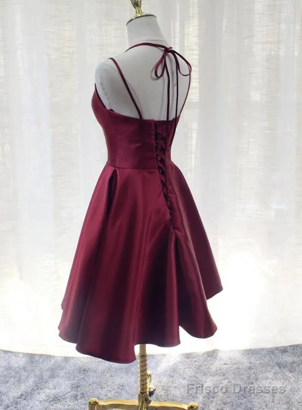 Charming Formal Dress, Straps Burgundy Satin High Quality Party Dress