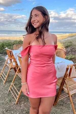 Charming Off The Shoulder Satin Tight Short Prom Dress Senior Homecoming Dress Party Dress