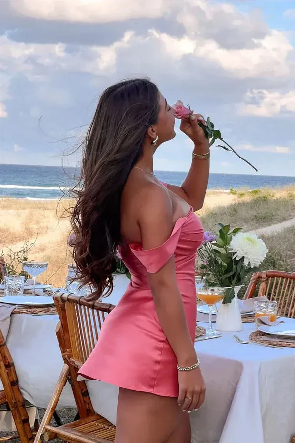Charming Off The Shoulder Satin Tight Short Prom Dress Senior Homecoming Dress Party Dress
